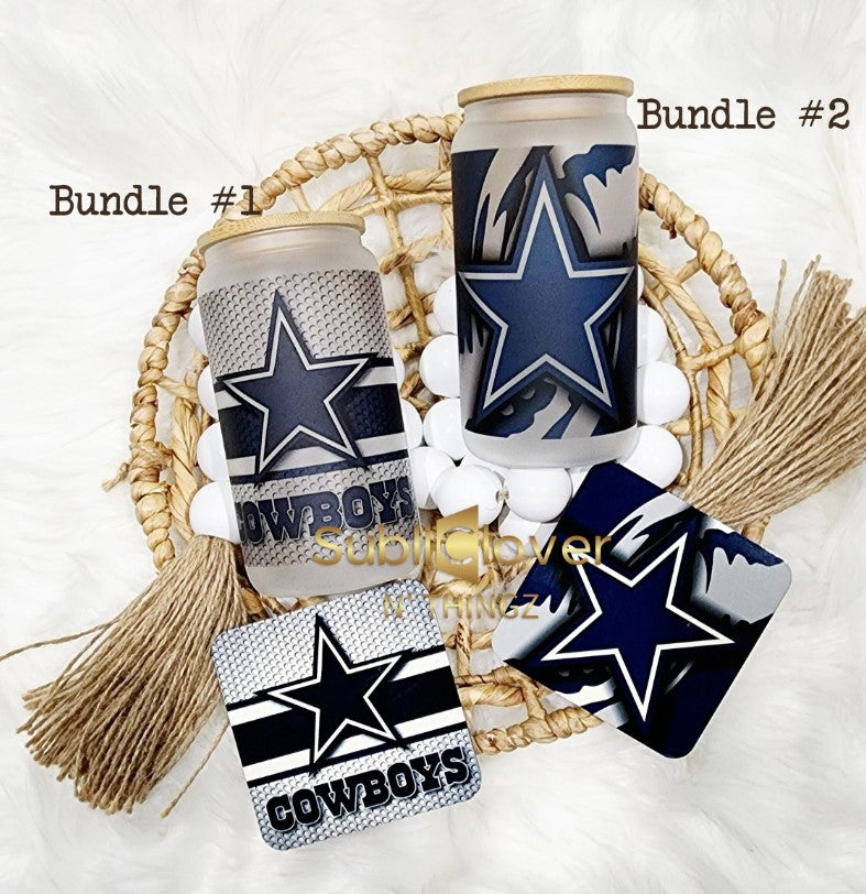 Cowboys Frosted Glass Cup & Coaster Bundle