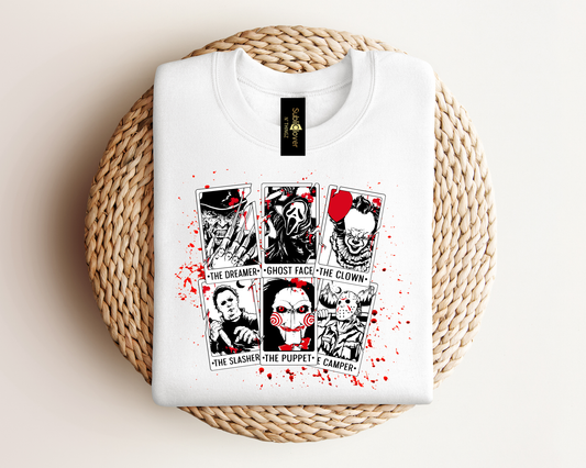 Horror Characters Halloween Tarot Cards Crewneck Sweatshirt (Adult Unisex)