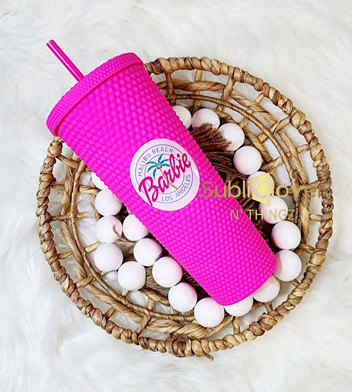 Hot Pink LA Barbie Metallic Studded Tumbler